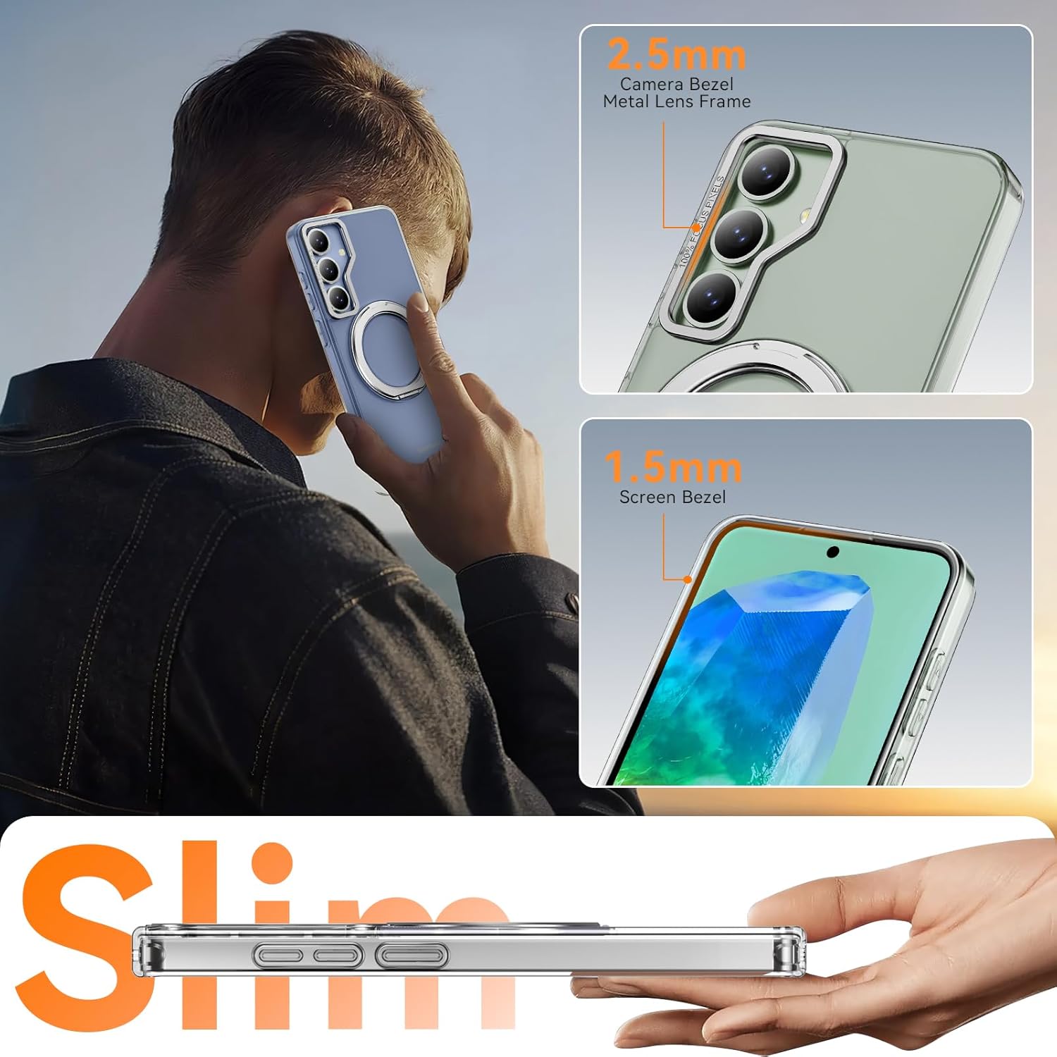 Oneagle 360° Spin Magnetic Stand for Samsung Galaxy S25 Edge Case Clear [Fit for Magsafe], [30X Anti-Yellow] Galaxy S25 Edge Phone Case 6.7" with [Rotatable Kickstand Ring][15FT Mil-Grade Protection] - Image 7