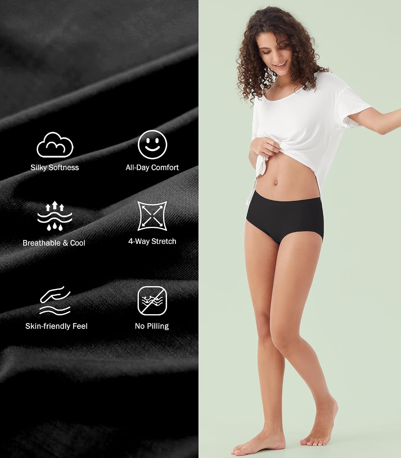 WiWi Women's Modal Briefs Mid Waist Brief Breathable Seamless Underwear Full Coverage Ladies Panties 4 Pack S-XXL