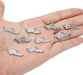 170pcs Running Shoe Charm Bulk, Silver Shoes Sneaker Pendant, Western Charms for Jewelry Making Supply, Cowboy Antique Sports Runner Piece, Findings Lots with Jump Ring for Bracelet Necklace Craft Art