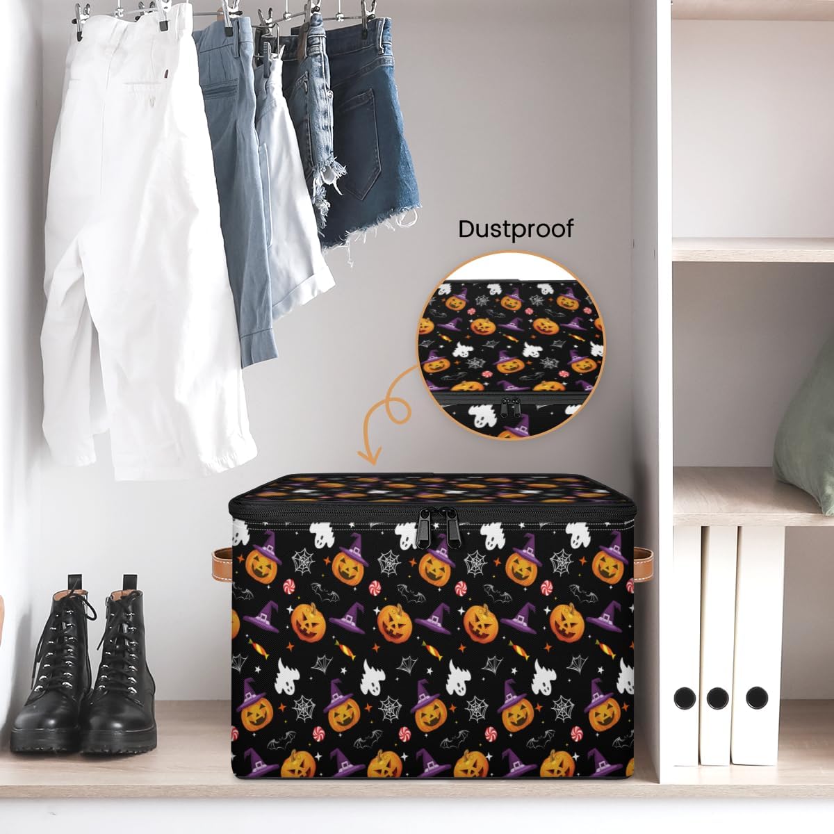 Storage Bin Set of 2 Witch Hat Halloween Storage Basket with Zipper Lid & Handle Foldable Closet Shelf 2 Pack Cloth Organizer Basket Cube Bins Clothes Organizer for Bedroom, Nursery