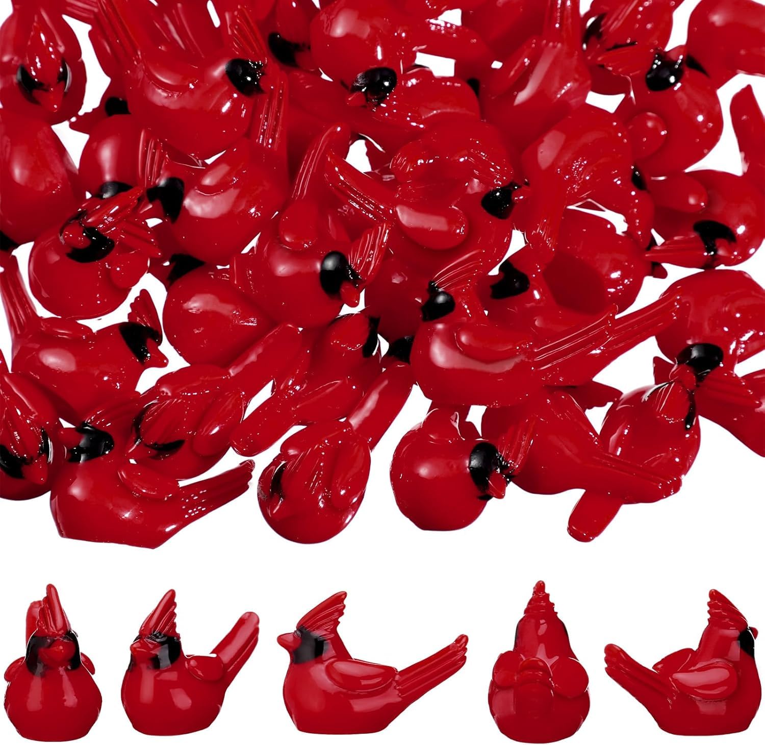 50Pcs Mini Resin Red Cardinal Bird Figurines Tiny Cardinal Figurine Christmas Ornaments for Gift Xmas Miniature Garden Crafts Christmas Decoration