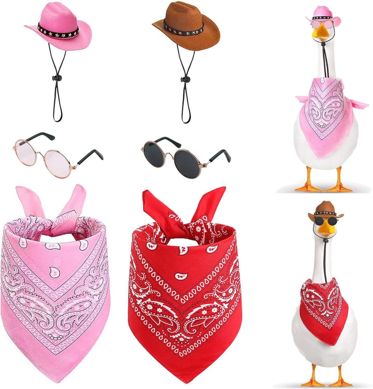 2 Set Pink and Red Cowboy Porch Goose Outfits for 23" Cement Goose Statue, Goose Clothes Outdoor Lawn Decor with Hat