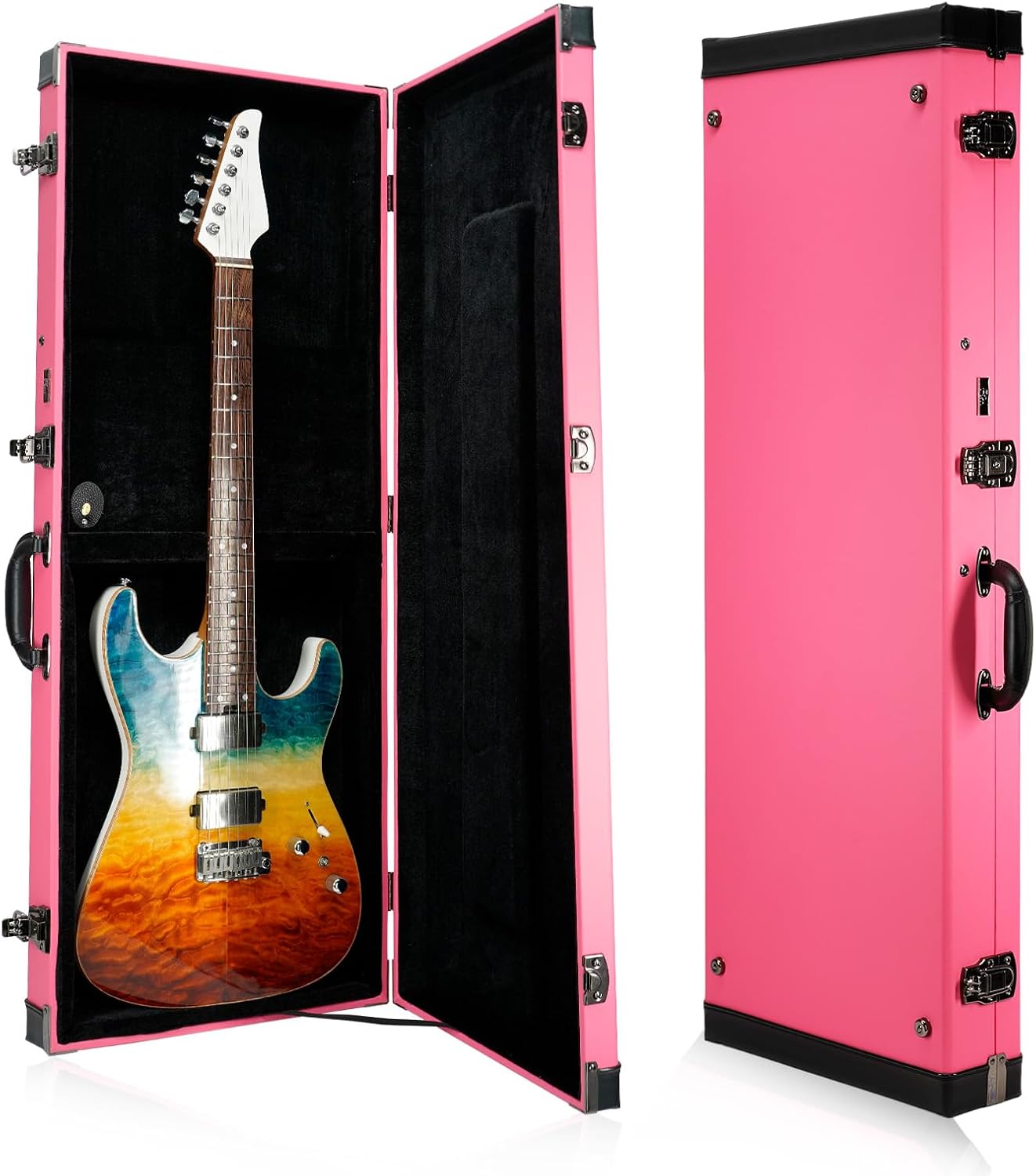 Electric Guitar Case Hard, Fits Fender Strat, Tele, and Standard Guitars, Portable 4-Layer Protection Hardshell with Comfort Handle, Secure Metal Lock (Pink)