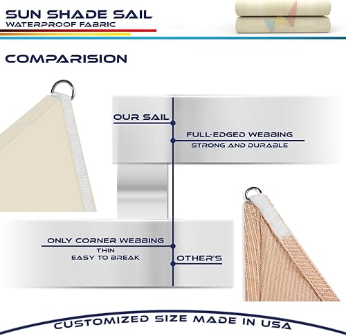Miniatura 6 de Windscreen4less Toldo tipo vela triangular impermeable de 16 x 16 x 16 pies, bloqueo UV para pérgola, patio, terraza, balcón y exterior (beige)