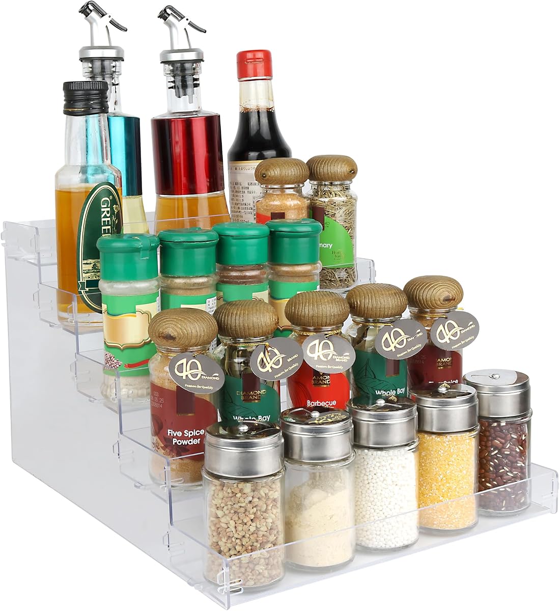 ELEGANTLIFE Especiero, sin necesidad de herramientas y sin pegamento acrílico picante, montaje a presión, estante para especias, despensa, gabinete de cocina, organizador de 10 pulgadas para tarros, suministros para hornear y botellas de especias (5 niveles)