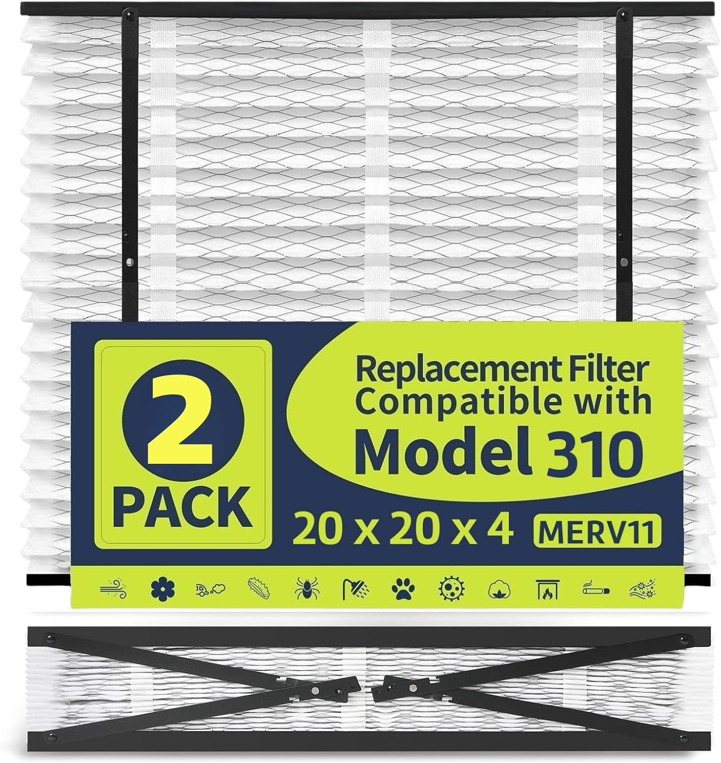iyouya 2 pack 310 replacement filter compatible with aprilaire whole house air purifier model:1310, 2310, 3310, 4300, competitive models using 4898 upgrade kit, 20 x 20 x 4 merv 11 air filter