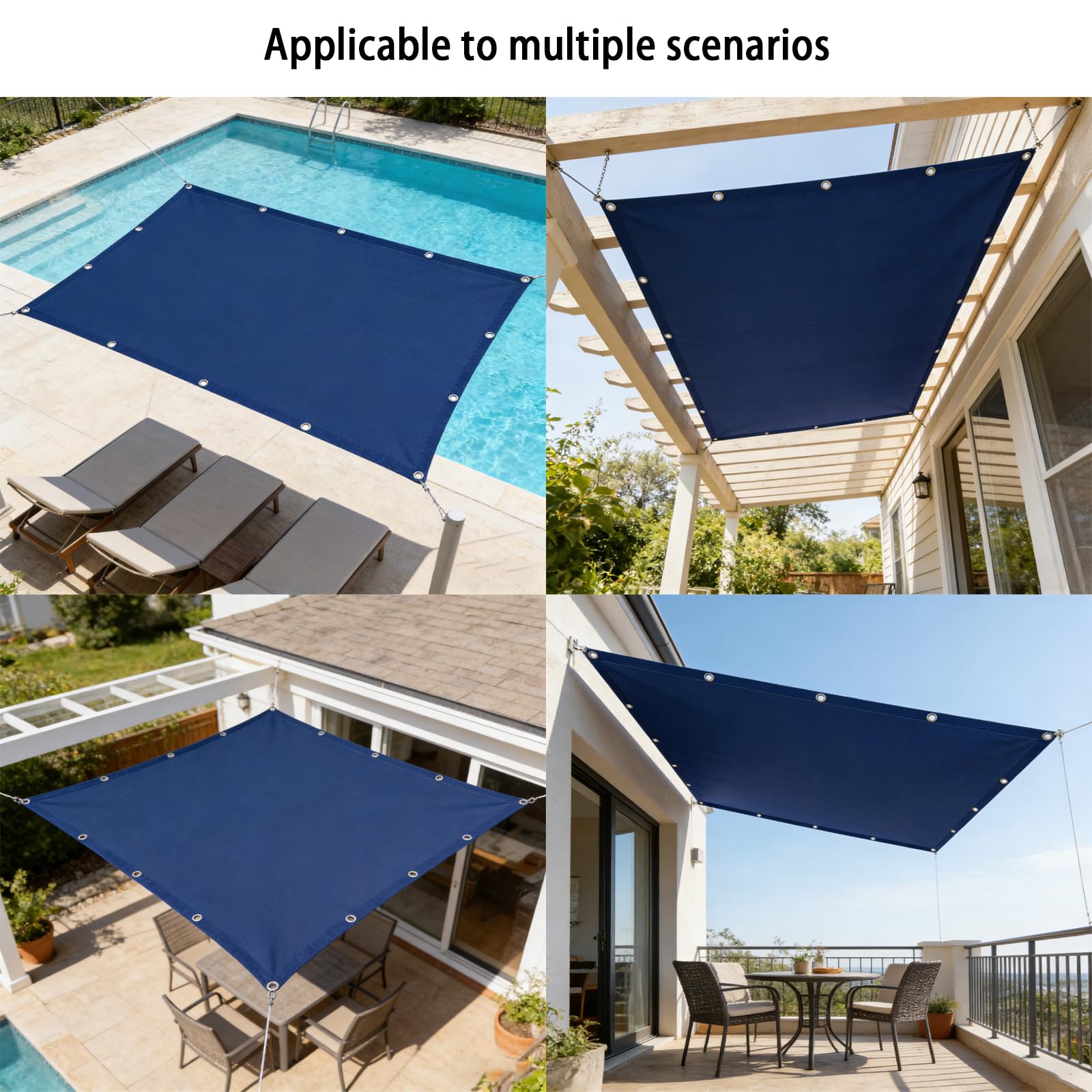 Lona de protección UV de alta calidad, 110 x 1000 cm, 185 g/m², impermeable y resistente al viento, para patio, piscina, jardín, cubierta azul oscuro
