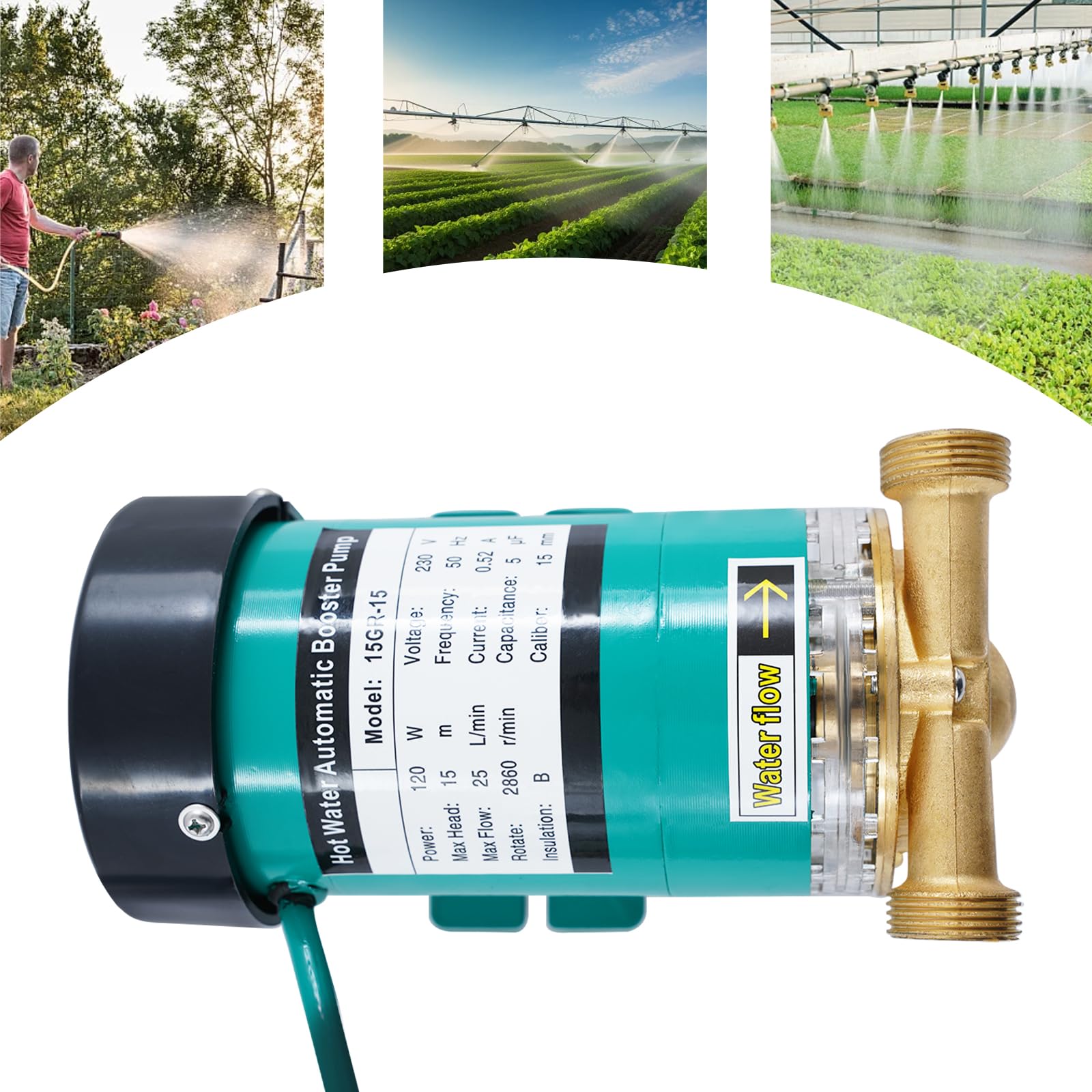 Pompa do ciepłej wody, 120 W, 220 V, 25 l/min, wysokość tłoczenia 15 m, automatyczna pompa zwiększająca ciśnienie, mosiądz, stal nierdzewna, uszczelka NBR do prysznica, bojlera, ogrodu, węża