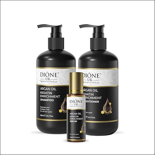 DIONE UK Keratin De Luxe Enrichment Combo of Shampoo, Conditioner and Hair Treatment Oil (Pack of 3)