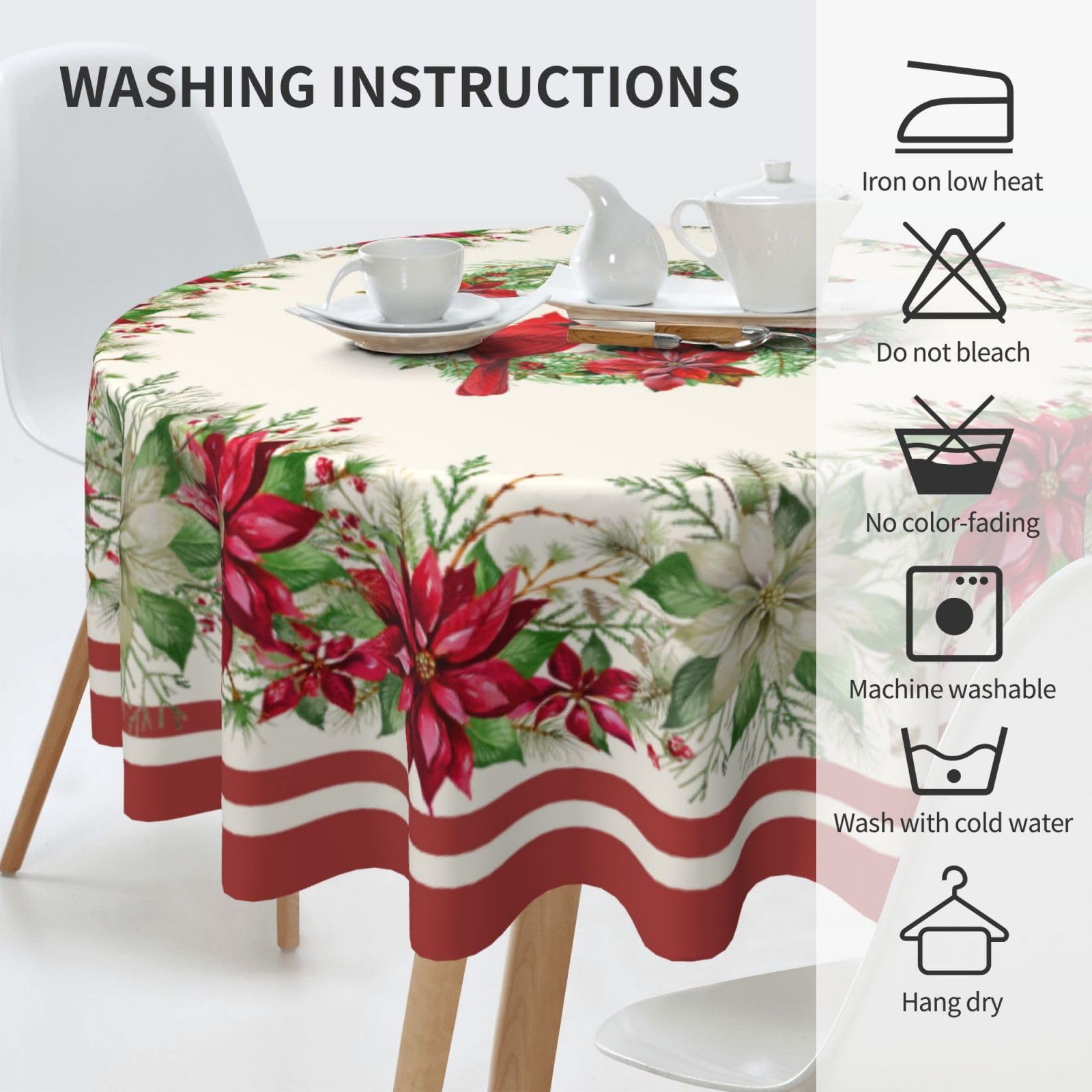 Kawani Runde Tischdecke 152 Cm – Rustikales Buffalo Plaid Weihnachtsmuster, Wasserdicht & Wiederverwendbar