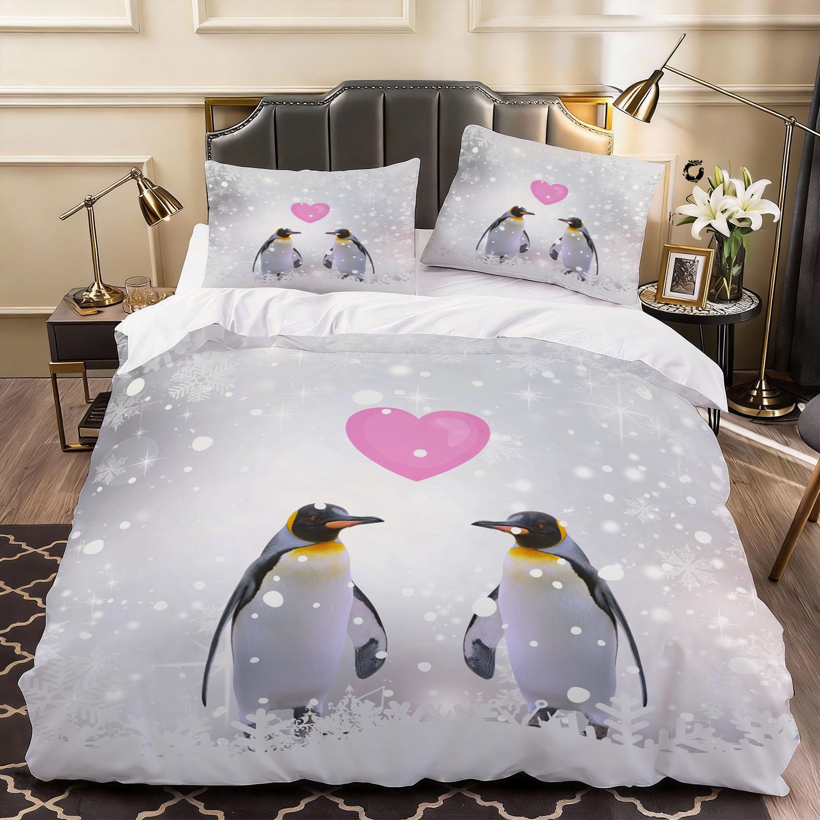 3D Penguin Animal Duvet Cover Cute Animals Bedding Double Bed Set, Soft Microfiber Comforter Cover Printed with Zipper Closure Quilt Coverr 200x200 cm and 2 Pillowcases