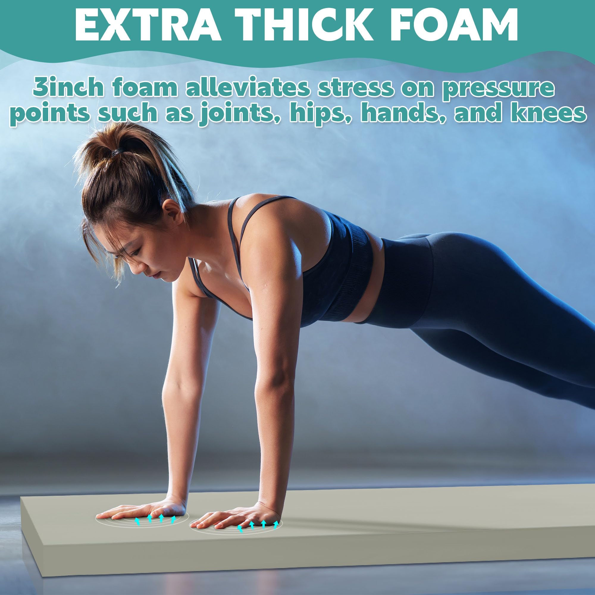 MABOZOO 7,6 cm dicke Yogamatte, extra dicke Gymnastikmatte mit Tragegriffen für Männer und Frauen, PU-Leder, reißfest, Fitnessmatte, Schaumstoff-Übungsmatte für Yoga, Pilates, Stretching