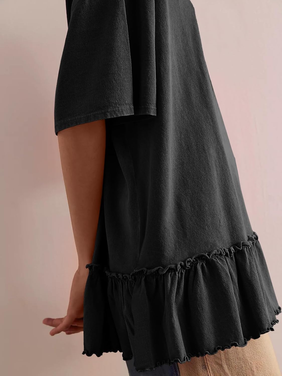 Tankaneo Womens Peplum Oversized Tshirt Summer Flowy Casual Shirt Dress Crew Neck Pleated Babydoll Beach Tunic Tops - Image 2