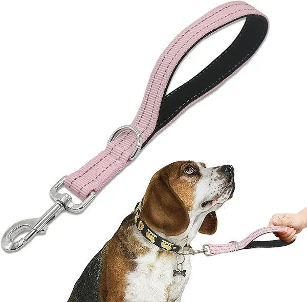 Standard Training Leashes 12 Inches for Dogs, Short Traffic Dog Leash Heavy Duty Padded Handle, Nylon Anti Pull for Reflective, Short Line Dog for Small, Medium and Large Dogs 1 FT Pink