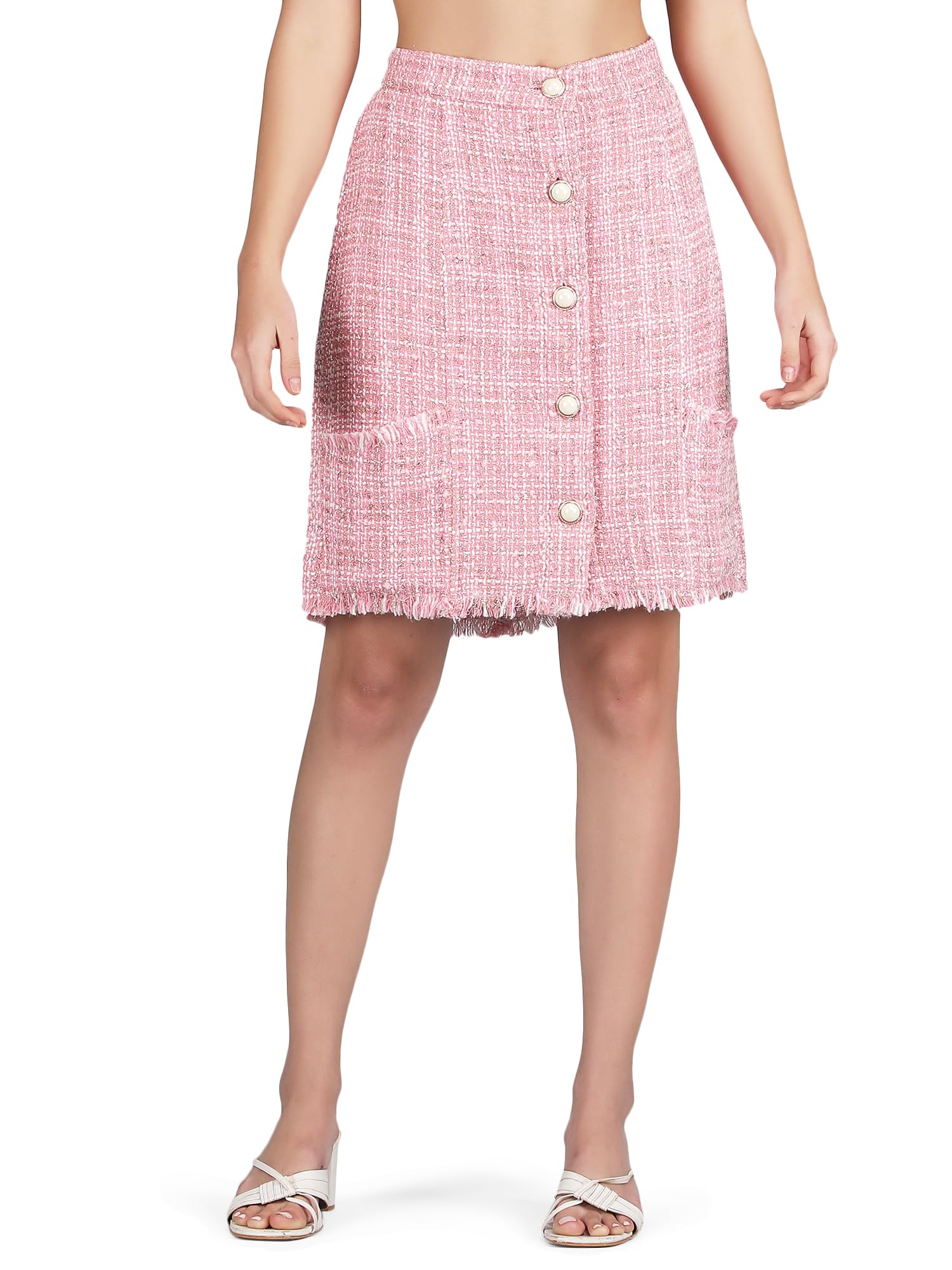 Women's Poly Cotton Tweed Skirt with Lining and Pockets-image-20