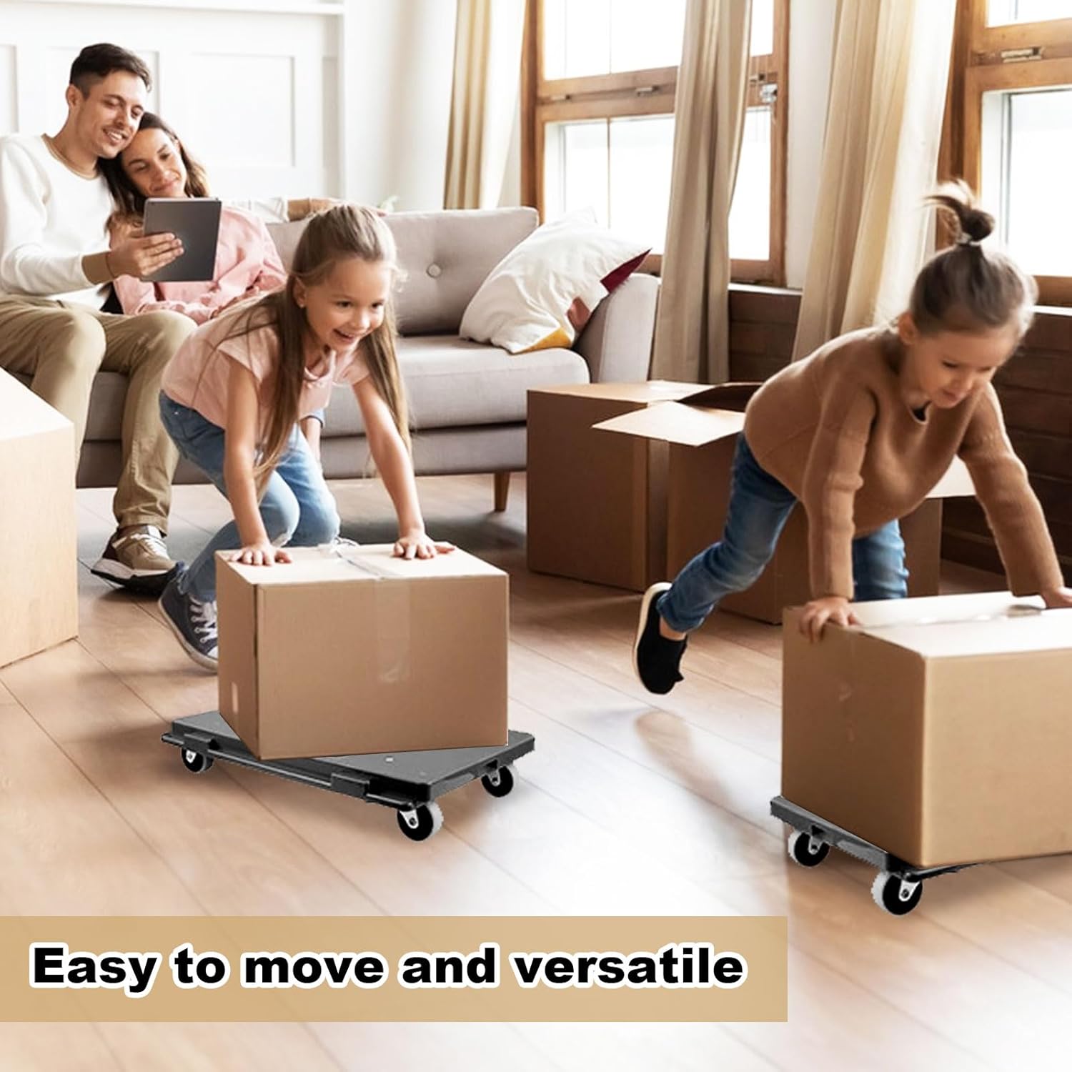 Heavy Duty Furniture Dolly with 4 Wheels - 16.3 x 11 Inch Portable Flat Dolly for Moving, 500 Lbs Capacity (Black)