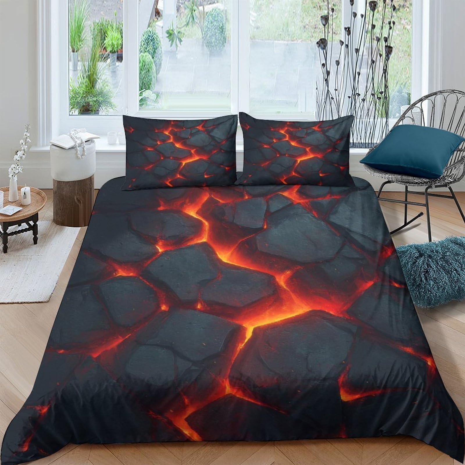 Ctjqhvkz Style-2 3D Printed Lava Stone Fitted Sheet Microfiber Soft Breathable Volcanic Crack Bed Cover For Bedroom Guest Room Decor Single（135X200cm）