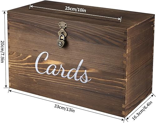 Miniatura 3 de MDLUU Caja de madera para tarjetas de boda, caja rústica para dinero de boda con cerradura, soporte para sobre, caja de recepción de tarjetas para