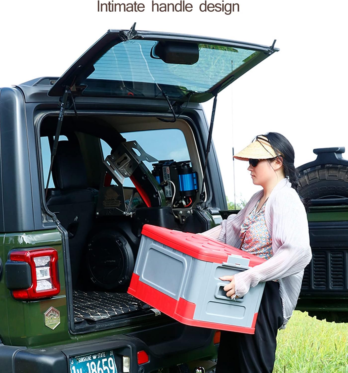 Deck Boxes Outdoor Waterproof | 20L Folding PP Stackable Utility Crates,PP Storage Crates with Lid for Car Home Grocery Toys Books (Red)