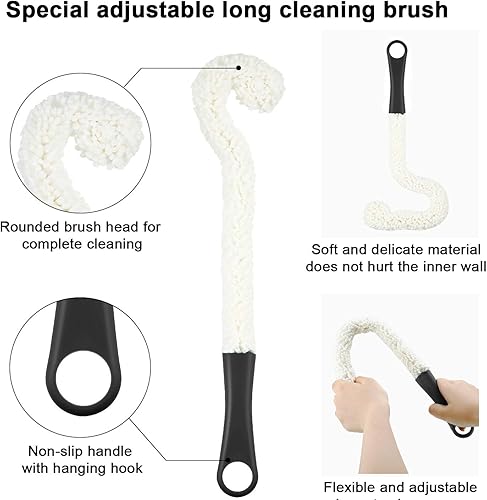 Miniatura 4 de Boao Juego de 3 cepillos de limpieza para decantadores, cepillo limpiador de copas de vino, juego de cepillos de limpieza de botellas flexibles con