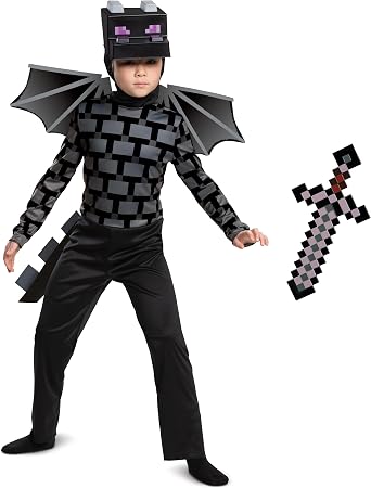 Ender Dragon Classic Costume and Minecraft Netherite Sword Bundle