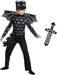 Disguise Ender Dragon Classic Costume and Minecraft Netherite Sword Bundle, Child Size M (7-8)