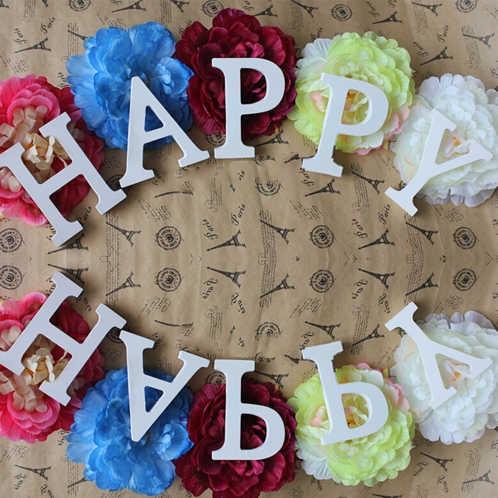 Decorativo Legno Lettere, Appeso Parete 26 Lettere Legno Alfabeto Parete Lettera per Camera Matrimonio Compleanno Partito Casa Decor, Gspirit (H)