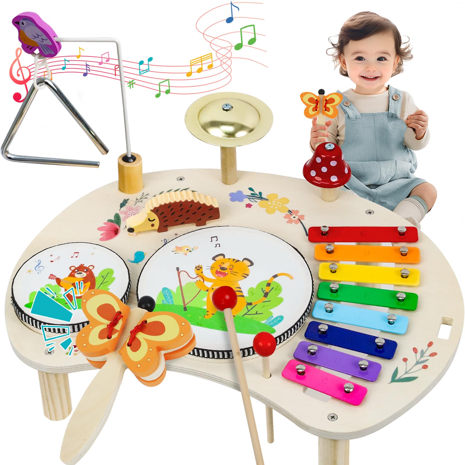 LZDMY Musikinstrumente Kinder ab 1 2 3 Jahr,Baby Musikspielzeug Triangel Schlagzeug Trommel Xylophon Instrumente Kinder, Musikset Montessori Spielzeug Geburtstag Ostern Geschenk Junge & Mädchen