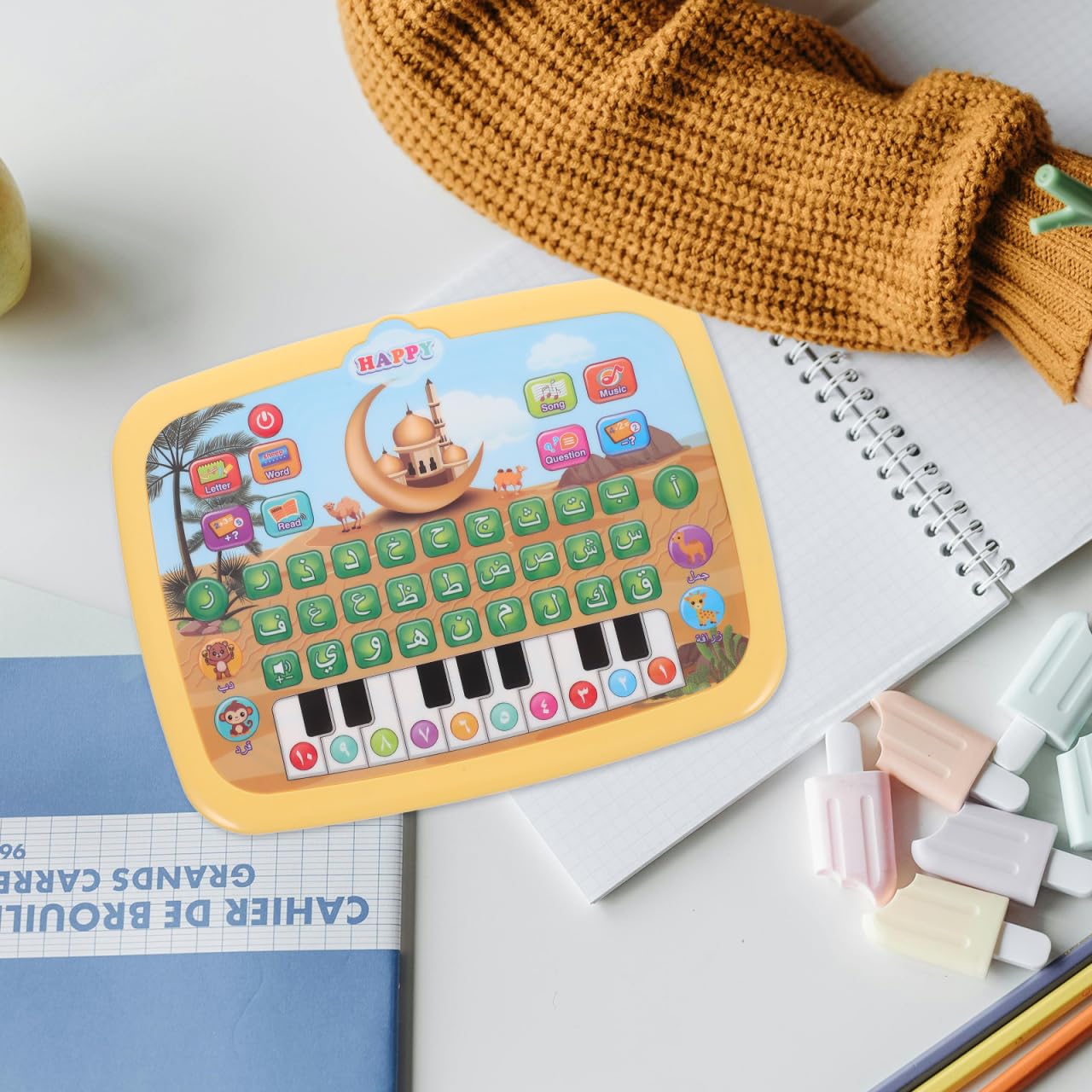 ibasenice Tablette Éducative Arabe Enfant, Jouet d’Apprentissage Interactif avec Alphabet Arabe Sonore et Musique, Ordinateur Éducatif pour Enfants Préscolaires