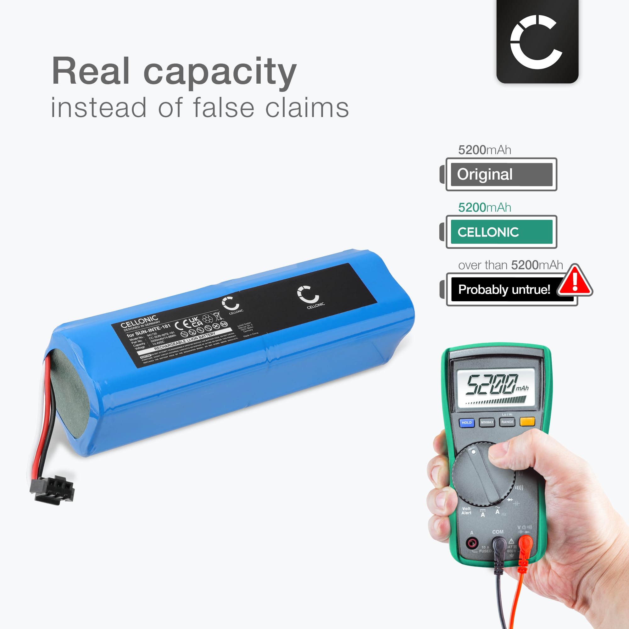 CELLONIC® Bateria SUN-INTE-181, NR18650 M26-4S2P 5200mAh - kompatybilna z Xiaomi/Proscenic Viomi S9, Eve Plus/M8 Pro,M7 Pro, akumulator wymienny 14,4V Li ION odkurzacz robot pracz