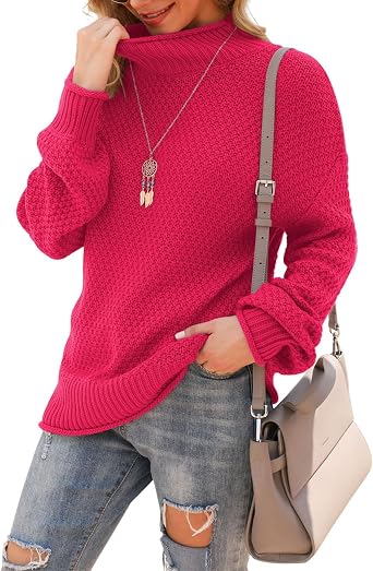 Jouica Womens Turtleneck Oversized Sweaters Batwing Long Sleeve Pullover Loose Chunky Knit Jumper