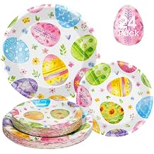 Litmitfu 24 Pcs Easter Plates Set - Watercolor Happy Easter Eggs Paper Plate, Disposable Spring Colorful Round Dinner Dessert Plates Tableware for Easters Day Party Supplies Favors Table Decorations