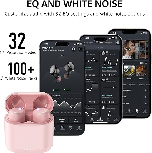 Miniatura 6 de TOZO Auriculares inalámbricos T6, auriculares Bluetooth 5.3, sonido estéreo en el oído, 50 horas de reproducción, estuche de carga inalámbrica