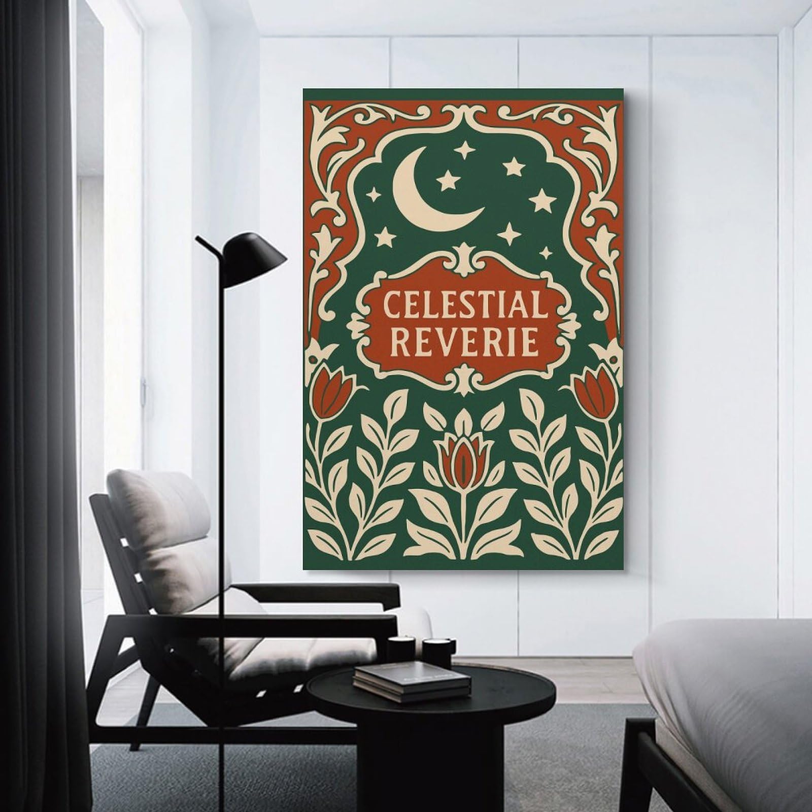 Junmoney Canvas Art Print Celestial Reverie Art Nouveau Illustration, 12x18inch(30x45cm), for Office, Study Or Home Workspace, Home Office Artwork with Decorative Appeal