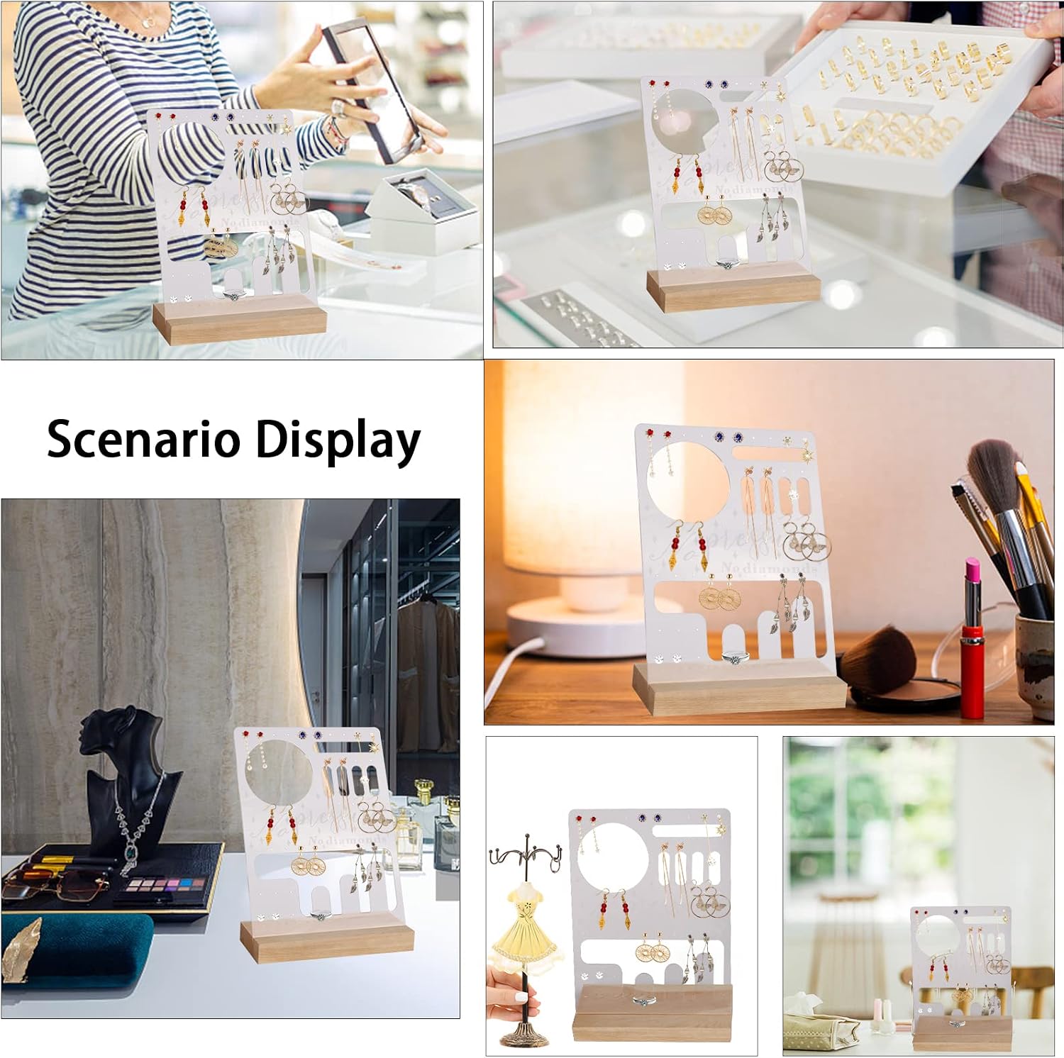 CHGCRAFT 20×27cm Acrylic Stud Earring Display Stand Hanger Board Earring Holder Organizer with Wooden Earring Holder for Earring Bracelet Necklace Jewelry Display, 8x20x27.5cm
