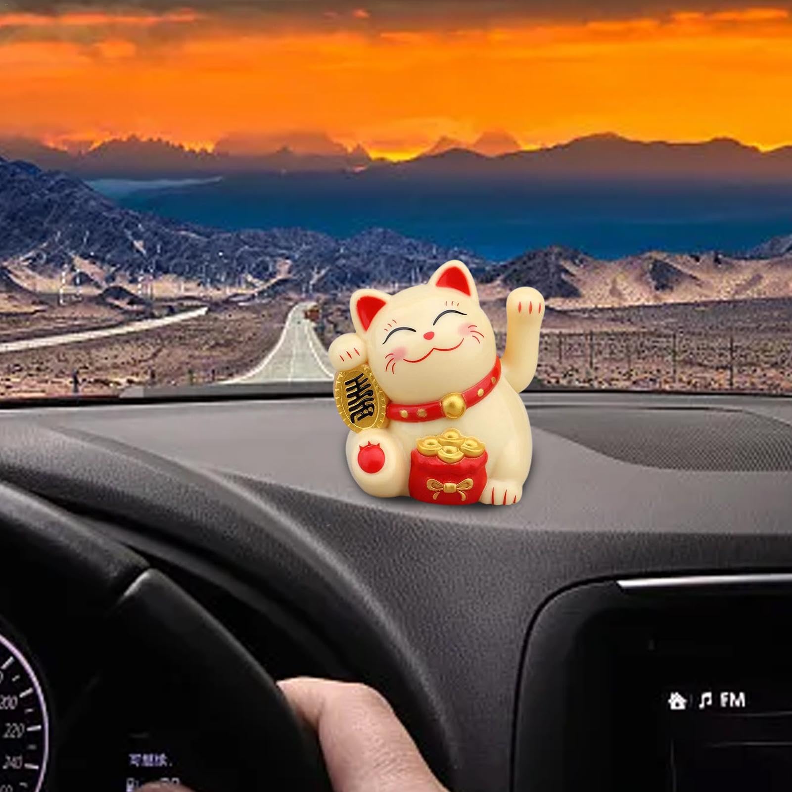 Figurine Chat Maneki-neko Solaire - Porte-bonheur Japonais Qui Bouge La Main, Pour Voiture Ou Maison (blanc, Jaune, Noir)
