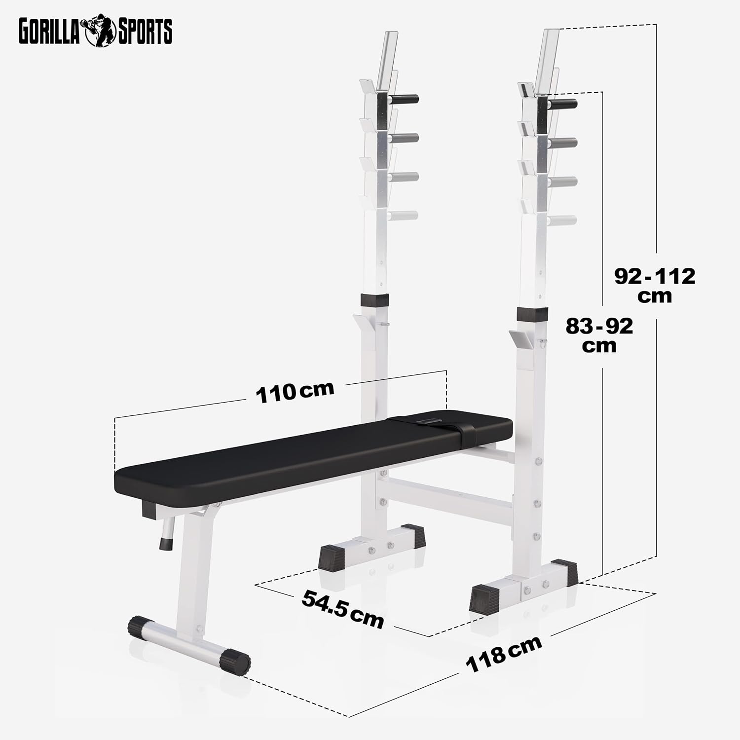 GORILLA SPORTS Weight Bench with dimensions