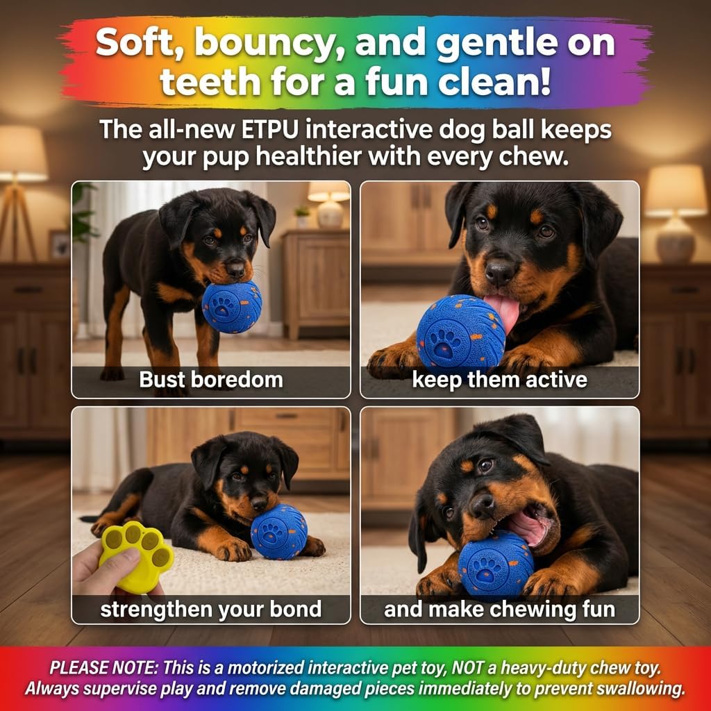 TEYYVN Interactive Dog Toys Dog Ball – 3 Play Modes Smart Moving Bouncing Dogs Ball, E-TPU Smart Dog Ball with Remote Control, Automatic Rolling Dog Toy for Small Medium Dogs to Boredom Relief (Blue)