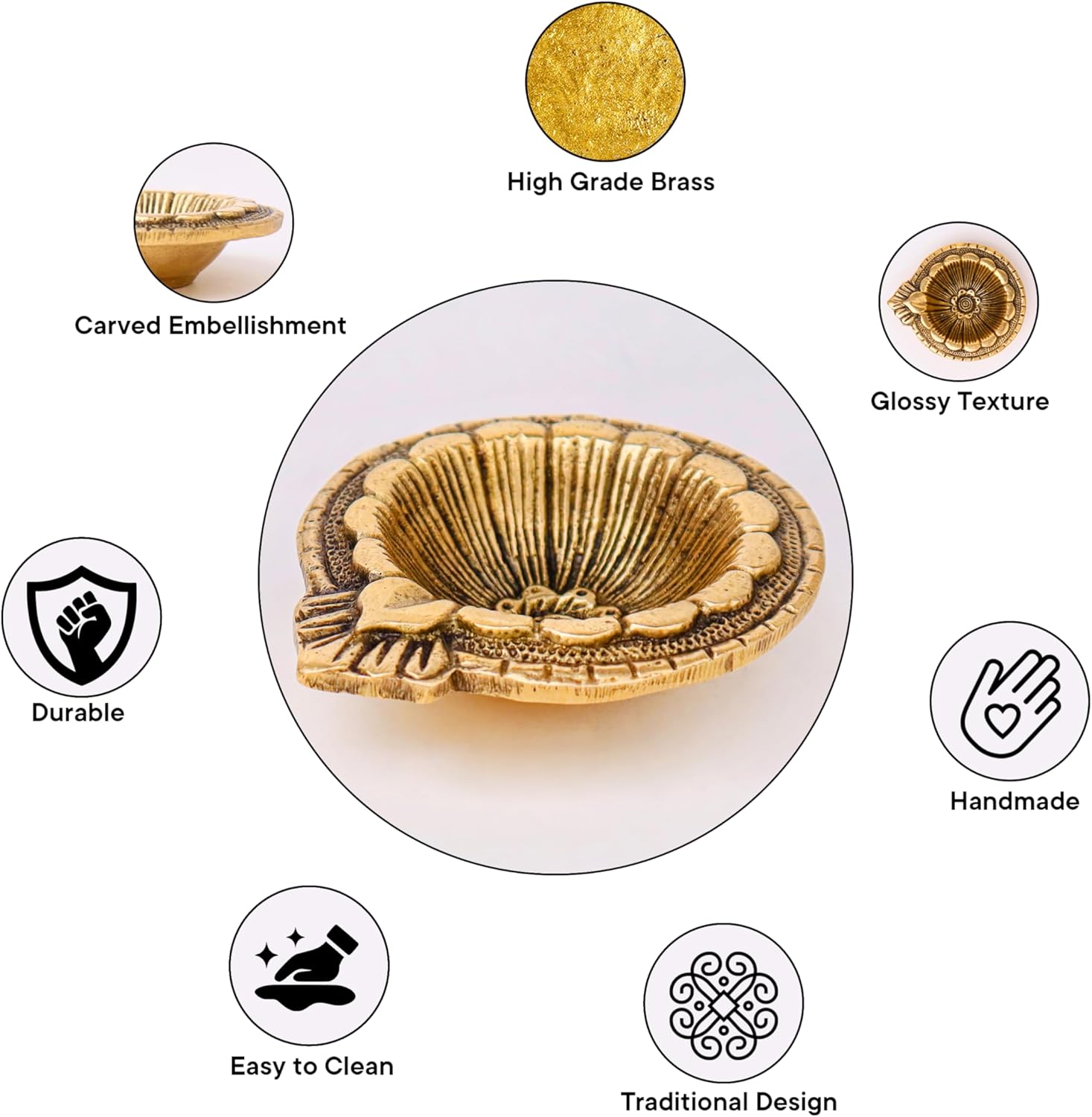 Indian Shelf Handmade Golden Pack of 2 Flower Engraved Diya Oil Lamp for Diwali Gift Decoration