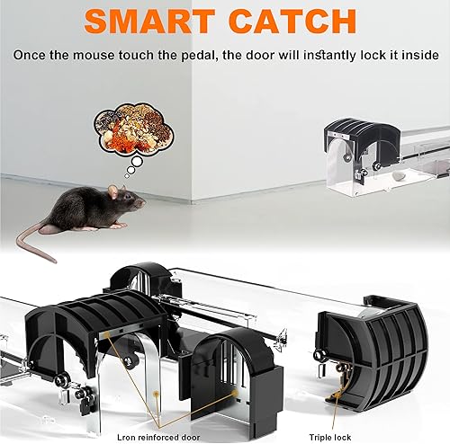 Miniatura 5 de Trampa humana para ratones, paquete de 2 trampas ampliadas de 12.2 pulgadas para ratas que no matan, trampas reutilizables para atrapar y liberar