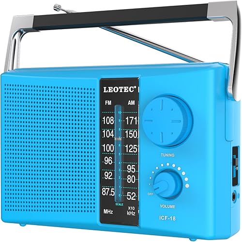 Miniatura 12 de LEOTEC Radio AM FM portátil con la mejor recepción, funciona con batería o corriente alterna, altavoz grande, perilla de sintonización grande, dial