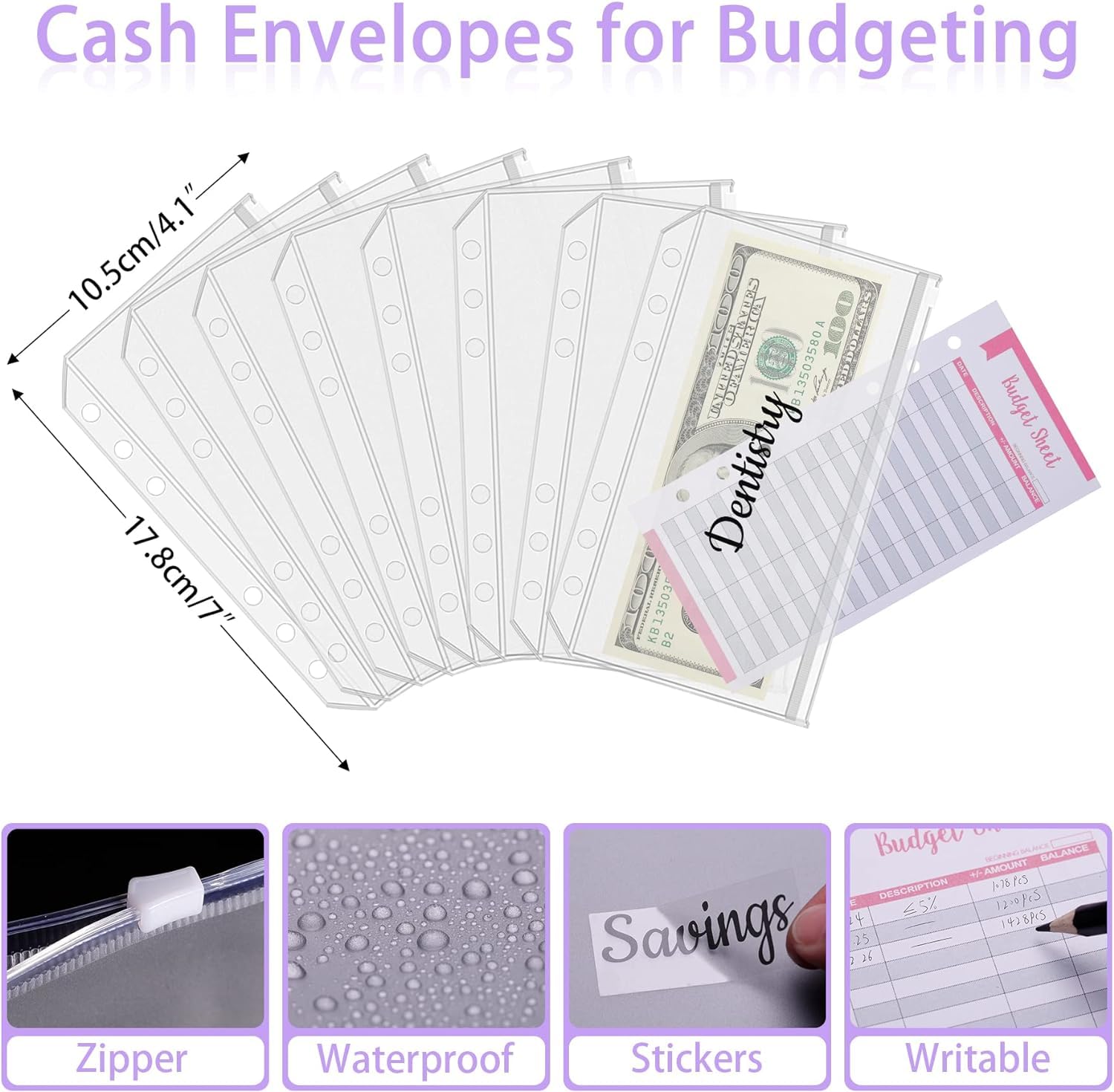 Spellwish Budget Binder With Cash Envelopes for Budgeting - Money Organizer, Leather A6 Binder With Zipper (Purple) 2