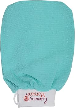 Moroccan Exfoliating Kessa Glove Blue Hammam Scrub Mitt Made in Morocco Premium Quality Reusable Helps Cleanse Skin, Remove Fake Tan and Ingrown Hair (Pack of 3)