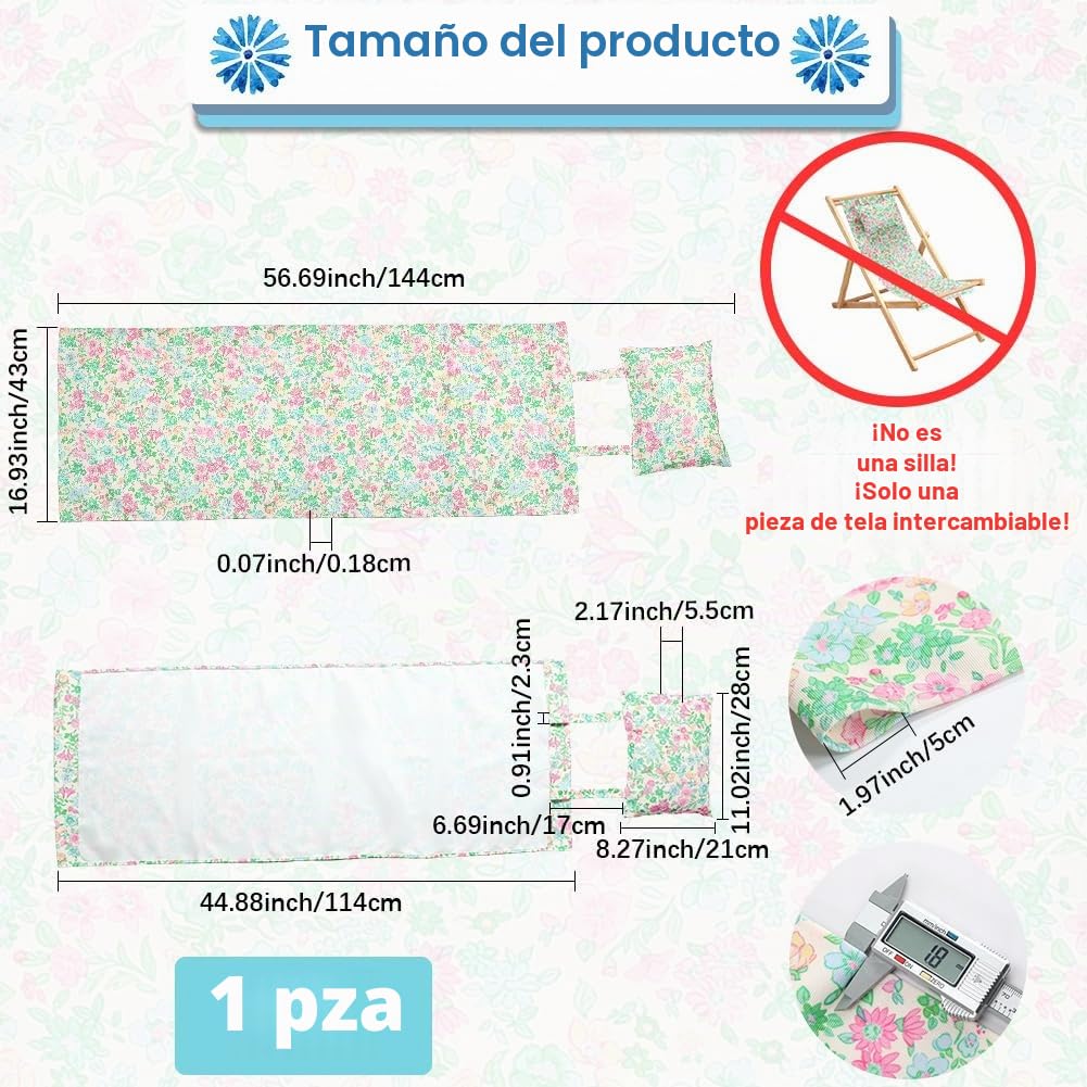 GORGECRAFT Sillón de Playa de Lona con Almohada de 141x43cm, Estampado Rosa Y Verde, de Repuesto para Tumbonas, de Tela de Lona, Plegable, para Exteriores, para Patio, Jardín, Tomar el Sol