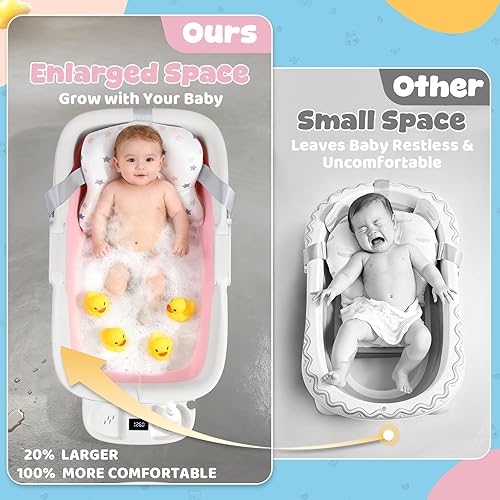 Miniatura 2 de Orzbow Bañera plegable para bebé, bañera grande para recién nacido con cojín suave y termómetro, bañeras portátiles de viaje para bebés a niños