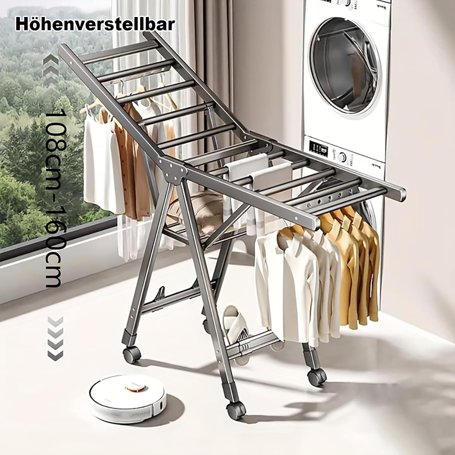MOPUP Wäscheständer, Flügelwäschetrockner, DREI-Schichten Schwerlast Aluminium Klappbarer Wäscheständer, Geeignet für Lange Kleidung, Stabil & Langlebig, Für Innen- und Außenber