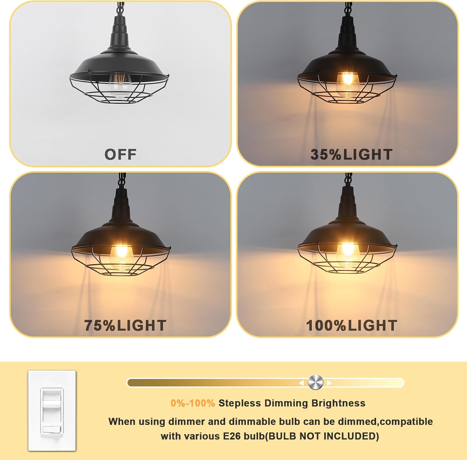 Black Pendant Light Kitchen Island 3 Pack, Farmhouse Pendant Light with Metal Wire Cage, Industrial Hanging Lights for Kitchen Sink Barn Dining Room