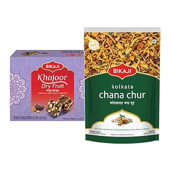 Bikaji Khajoor Dry Fruit Burfee/Burfi 250g and Kolkata Chanachur 400g Combo Pack | Sweet and Spicy Snack | Traditional Bengali Taste | Authentic Mithai | Family gatherings.