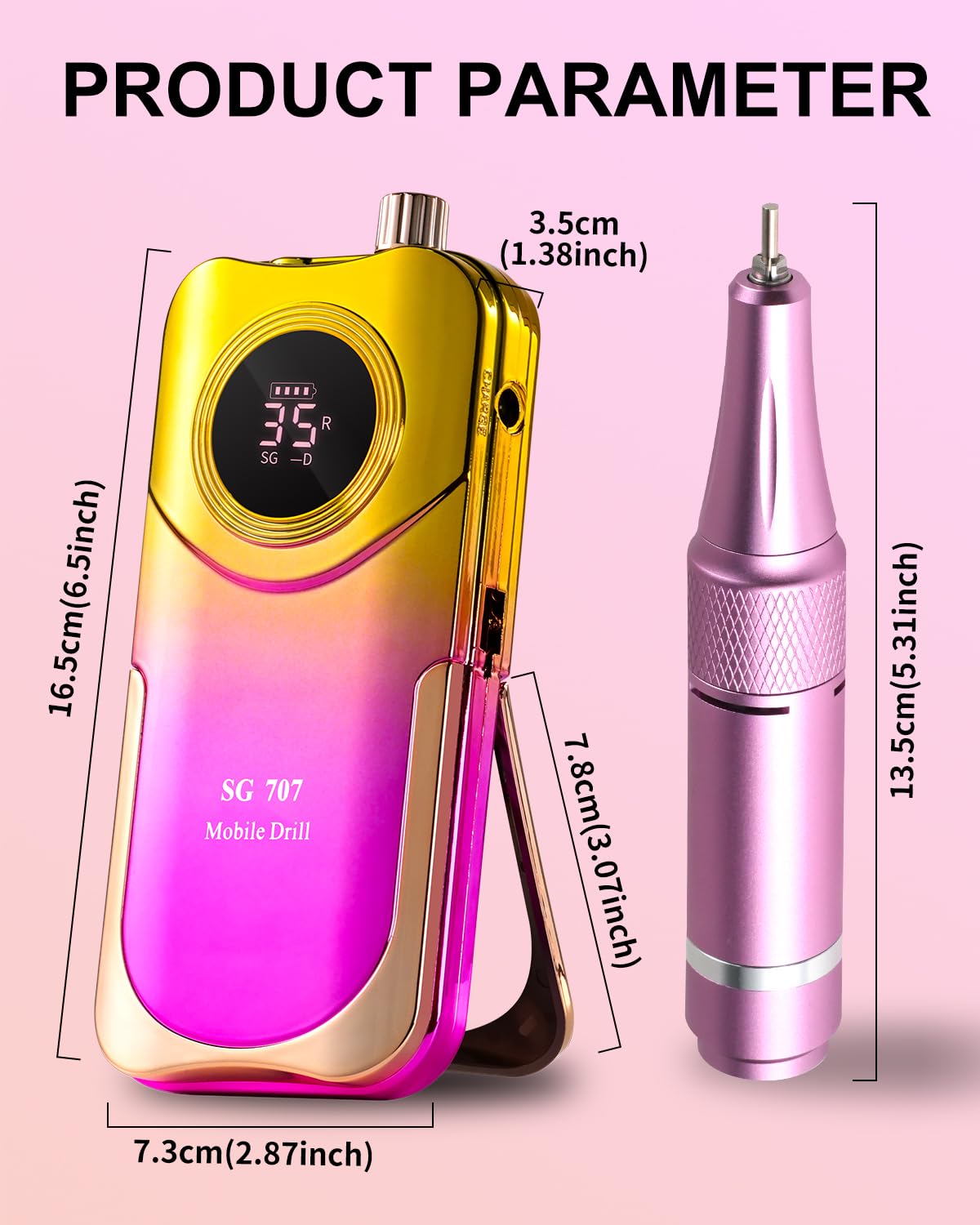 Kit de taladro de uñas profesional de 35000 RPM con clip, portátil, inalámbrico, recargable, velocidad ajustable con pantalla LCD y 14 puntas para manicura de gel acrílico, pedicura, adecuado para