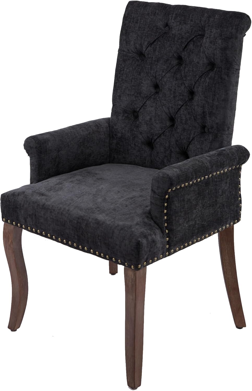 Elegant Tufted Chenille Fabric Accent Dining Chair with Curved Solid Wood Legs - Single Pack for Dining Room, Kitchen, Living Room (Black + Chenille + Foam)